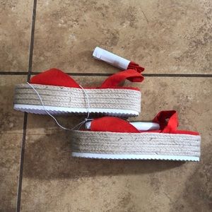 Wild Diva Lounge Red Suede Platform Sandals